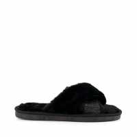 Winta Diamante Cross Strap Faux Fur Slippers  