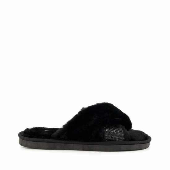 Winta Diamante Cross Strap Faux Fur Slippers  