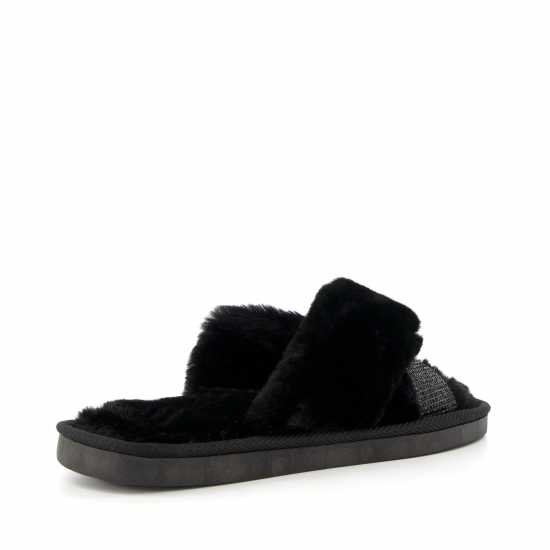 Winta Diamante Cross Strap Faux Fur Slippers  
