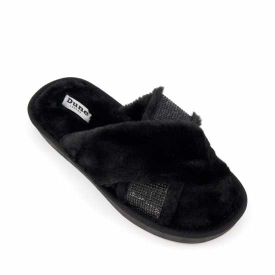 Winta Diamante Cross Strap Faux Fur Slippers  