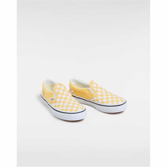 Vans Classic Slip-On Color Theory Checke Canvas Trainers Unisex Kids Banana Cream Детски платненки и гуменки