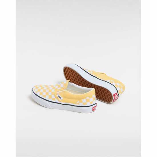 Vans Classic Slip-On Color Theory Checke Canvas Trainers Unisex Kids Banana Cream Детски платненки и гуменки