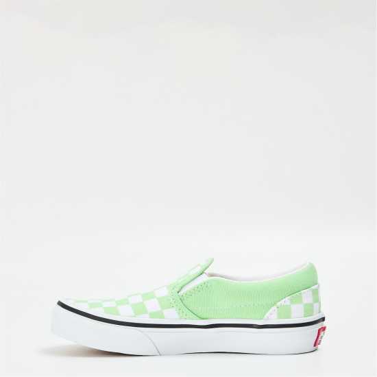 Vans Classic Slip-On Color Theory Checke Canvas Trainers Unisex Kids Pistachio Green Детски платненки и гуменки