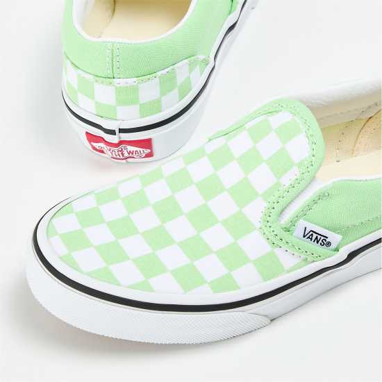 Vans Classic Slip-On Color Theory Checke Canvas Trainers Unisex Kids Pistachio Green Детски платненки и гуменки