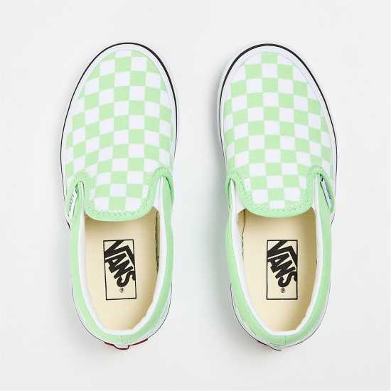 Vans Classic Slip-On Color Theory Checke Canvas Trainers Unisex Kids Pistachio Green Детски платненки и гуменки