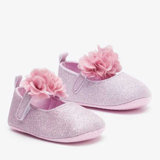 Girls Pink Sequin Flower Pram Shoes  Детски маратонки