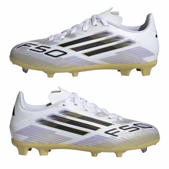 Adidas F50 League Childrens Firm Ground Football Boots Бяло/Черно/Злато 