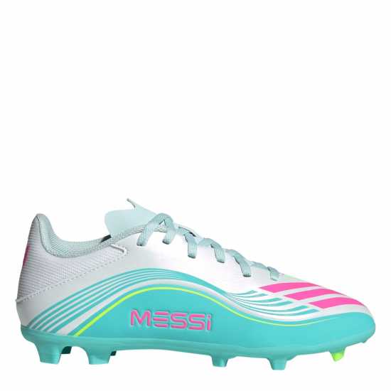 Adidas F50 League Childrens Firm Ground Football Boots Wht/Pink/Blue 
