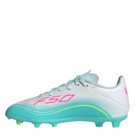 Adidas F50 League Childrens Firm Ground Football Boots Wht/Pink/Blue 