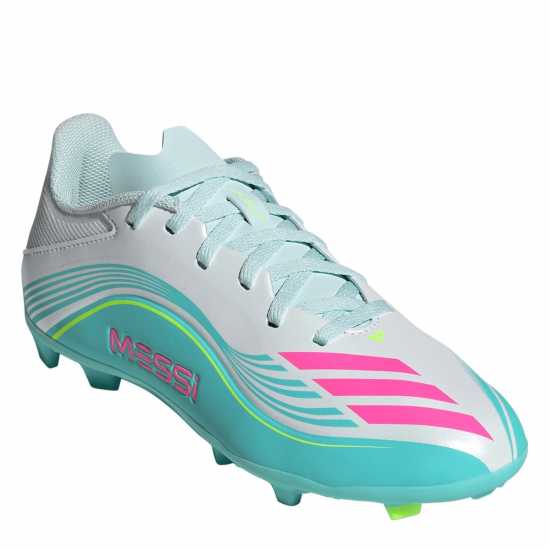 Adidas F50 League Childrens Firm Ground Football Boots Wht/Pink/Blue 