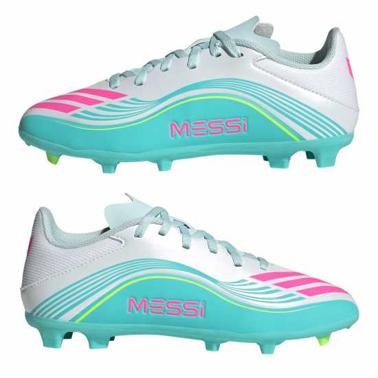 Adidas F50 League Childrens Firm Ground Football Boots Wht/Pink/Blue 