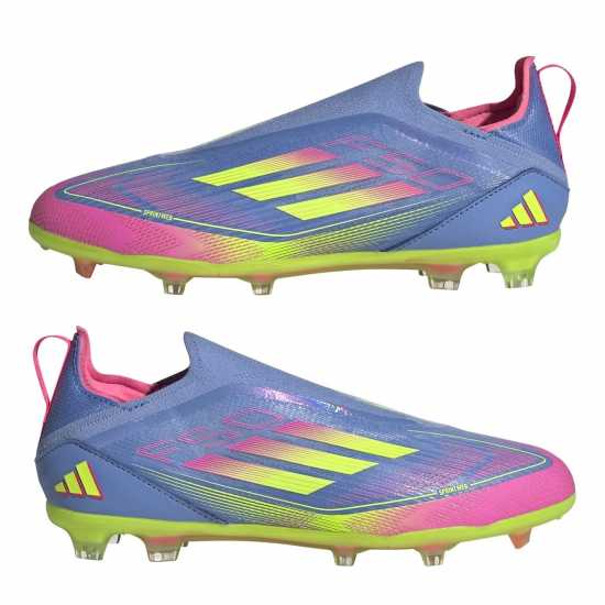 Adidas F50 Elite Laceless Firm Ground Boots Childrens Синьо/Лимон/Розово Детски футболни бутонки