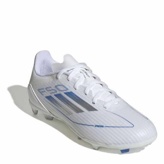 Adidas F50 Academy Childrens Firm Ground Football Boots Бяло/сребро 