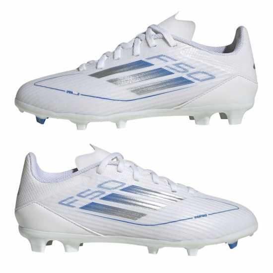 Adidas F50 Academy Childrens Firm Ground Football Boots Бяло/сребро 