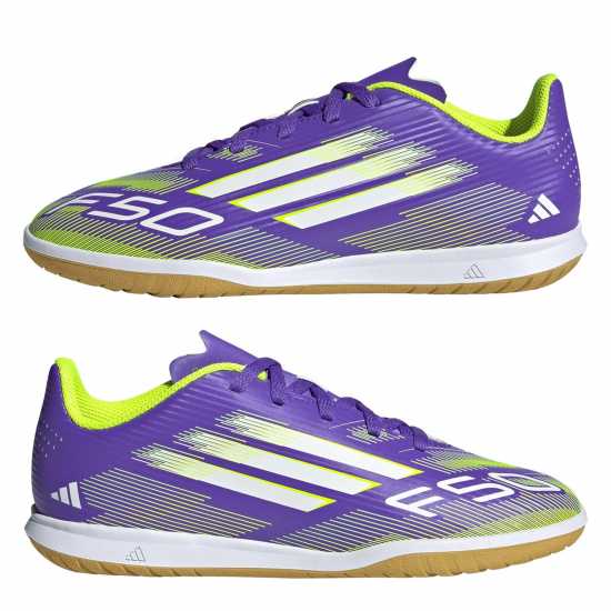 Детски футболни бутонки Adidas F50 Club Childrens Indoor Football Boots Purple/White Adidas F50 Club Childrens Indoor Football Boots Purple/White Детски футболни бутонки