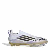 Adidas F50 Laceless Childrens Firm Ground Football Boots Бяло/Черно/Злато Детски футболни бутонки