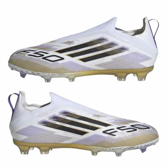 Adidas F50 Laceless Childrens Firm Ground Football Boots Бяло/Черно/Злато Adidas F50 Laceless Childrens Firm Ground Football Boots Бяло/Черно/Злато