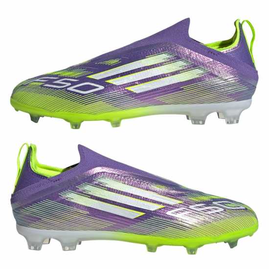 Adidas F50 Laceless Childrens Firm Ground Football Boots Лилаво/Бяло 