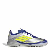 Adidas F50 League Childrens Astro Turf Football Boots Сребро/Синьо Детски футболни бутонки