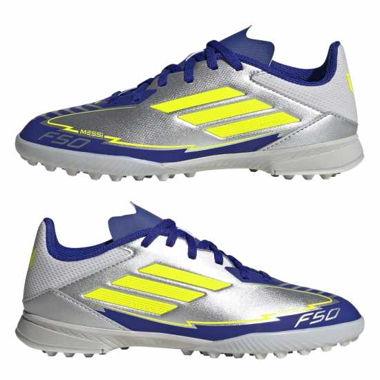 Adidas F50 League Childrens Astro Turf Football Boots Сребро/Синьо Детски футболни бутонки
