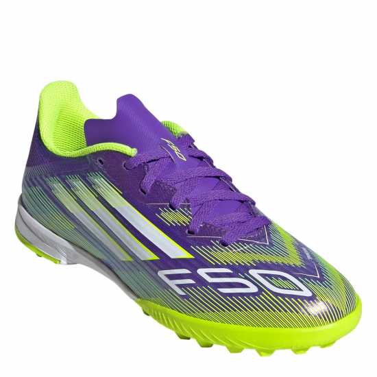 Детски футболни бутонки Adidas F50 League Childrens Astro Turf Football Boots Purple/White Adidas F50 League Childrens Astro Turf Football Boots Purple/White Детски футболни бутонки