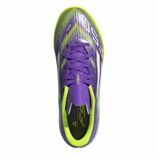 Детски футболни бутонки Adidas F50 League Childrens Astro Turf Football Boots Purple/White Adidas F50 League Childrens Astro Turf Football Boots Purple/White Детски футболни бутонки