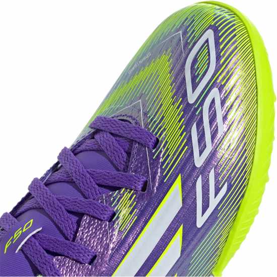 Детски футболни бутонки Adidas F50 League Childrens Astro Turf Football Boots Purple/White Adidas F50 League Childrens Astro Turf Football Boots Purple/White Детски футболни бутонки