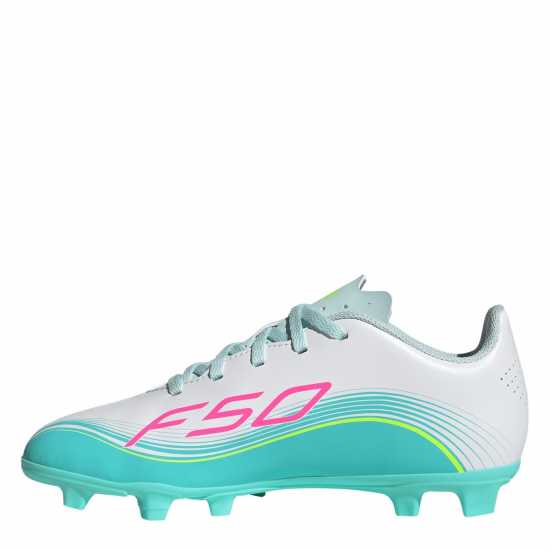 Adidas F50 Club Childrens Firm Ground Football Boots Wht/Pink/Blue 