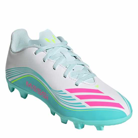 Adidas F50 Club Childrens Firm Ground Football Boots Wht/Pink/Blue 