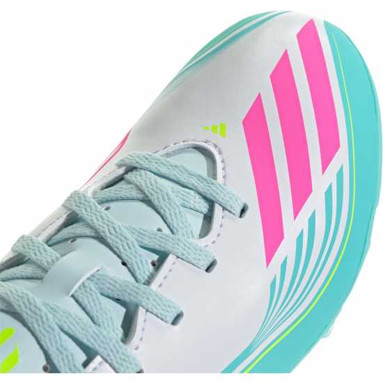 Adidas F50 Club Childrens Firm Ground Football Boots Wht/Pink/Blue 