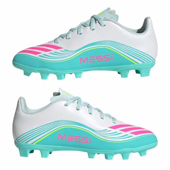 Adidas F50 Club Childrens Firm Ground Football Boots Wht/Pink/Blue 