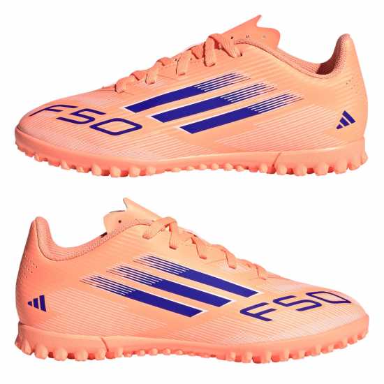 Adidas F50 Club Childrens Astro Turf Football Boots Оранжево/Синьо 