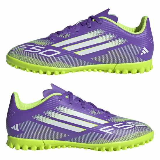 Adidas F50 Club Childrens Astro Turf Football Boots Лилаво/Бяло Adidas F50 Club Childrens Astro Turf Football Boots Лилаво/Бяло
