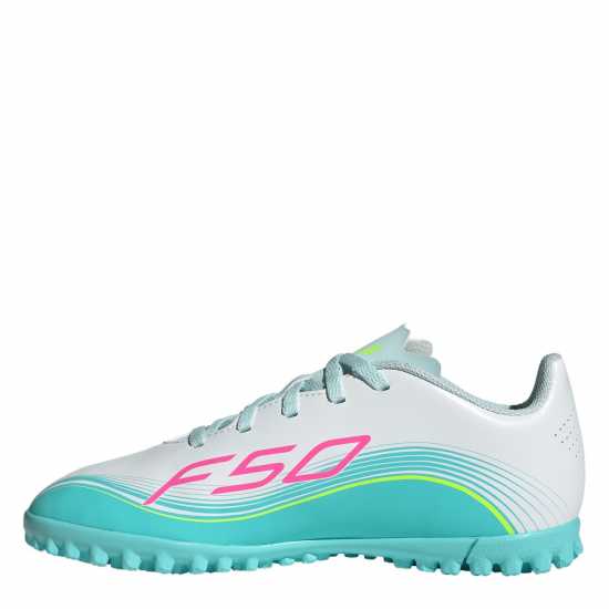 Adidas F50 Club Childrens Astro Turf Football Boots Wht/Pink/Blue 