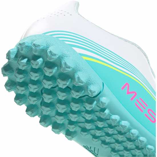 Adidas F50 Club Childrens Astro Turf Football Boots Wht/Pink/Blue 