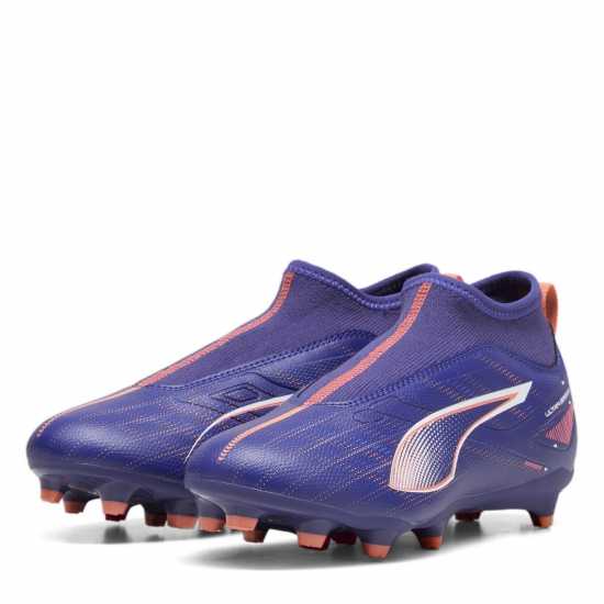 Puma Ultra Match+ Laceless Junior Firm Ground Football Boot Лилаво/Бяло/Оранжево 