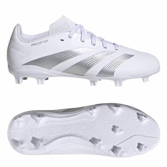 Детски футболни бутонки Adidas Predator 24 League Children's Firm Ground Boots Бяло/сребро Adidas Predator 24 League Children's Firm Ground Boots Бяло/сребро Детски футболни бутонки