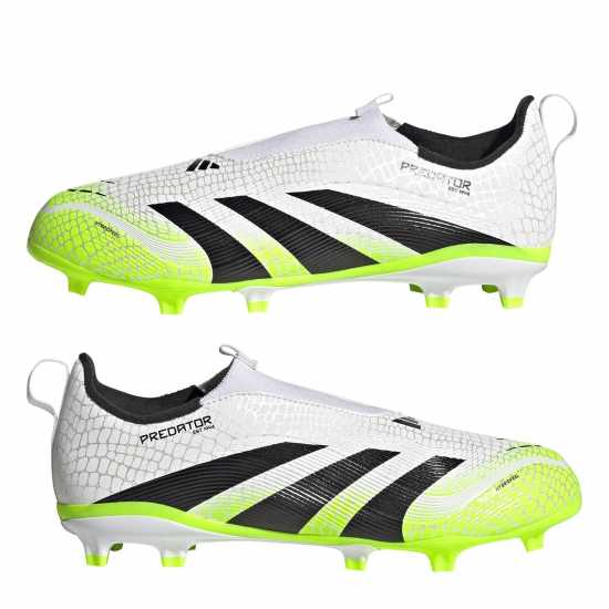 Adidas Predator 3 Childrens Laceless Firm Ground Football Boots White/Blk/Lemon Детски футболни бутонки