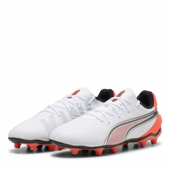 Puma King Match Junior Firm Ground Football Boots White/Red Детски футболни бутонки