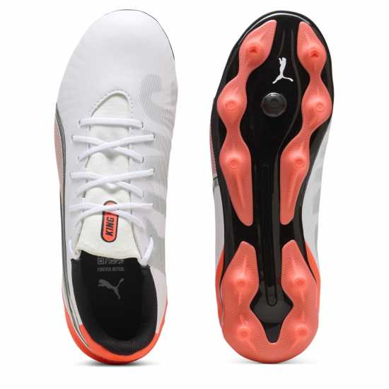 Puma King Match Junior Firm Ground Football Boots White/Red Детски футболни бутонки