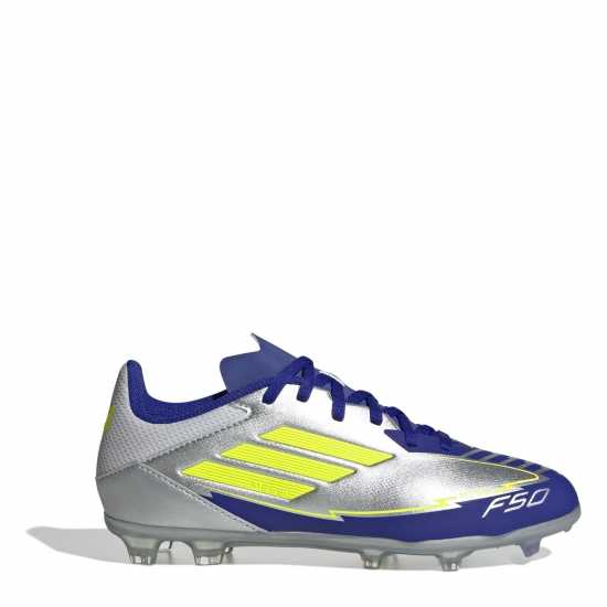 Adidas F50 League Junior Firm Ground Football Boots Silver/Blue Adidas F50 League Junior Firm Ground Football Boots Silver/Blue