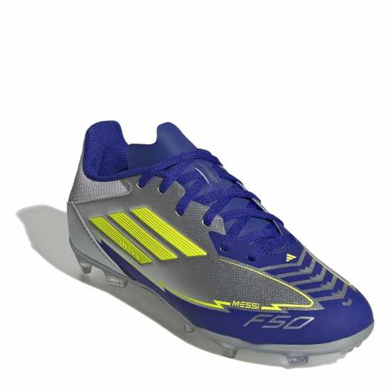 Adidas F50 League Junior Firm Ground Football Boots Silver/Blue Adidas F50 League Junior Firm Ground Football Boots Silver/Blue