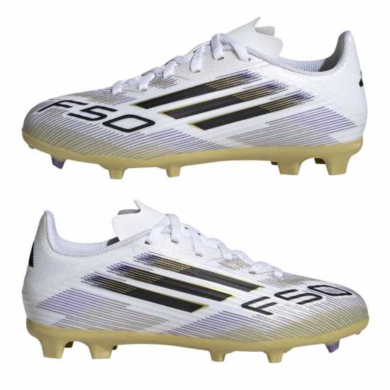 Детски футболни бутонки Adidas F50 League Juniors Firm Ground Football Boots Бяло/Черно/Злато Adidas F50 League Juniors Firm Ground Football Boots Бяло/Черно/Злато Детски футболни бутонки