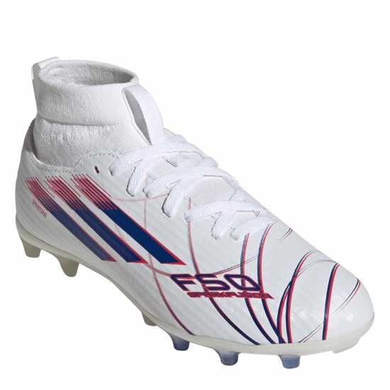 Adidas F50 League Juniors Firm Ground Football Boots White/Blue/Red Adidas F50 League Juniors Firm Ground Football Boots White/Blue/Red