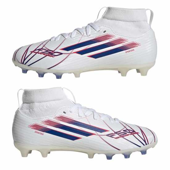 Adidas F50 League Juniors Firm Ground Football Boots White/Blue/Red Adidas F50 League Juniors Firm Ground Football Boots White/Blue/Red