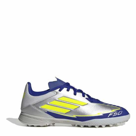 Adidas F50 League Juniors Astro Turf Football Boots Сребро/Синьо Детски футболни бутонки