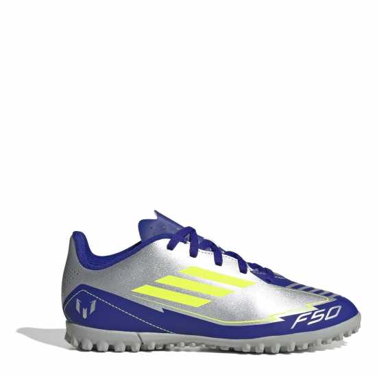 Adidas F50 Club Junior Astro Turf Football Boots Сребро/Синьо 