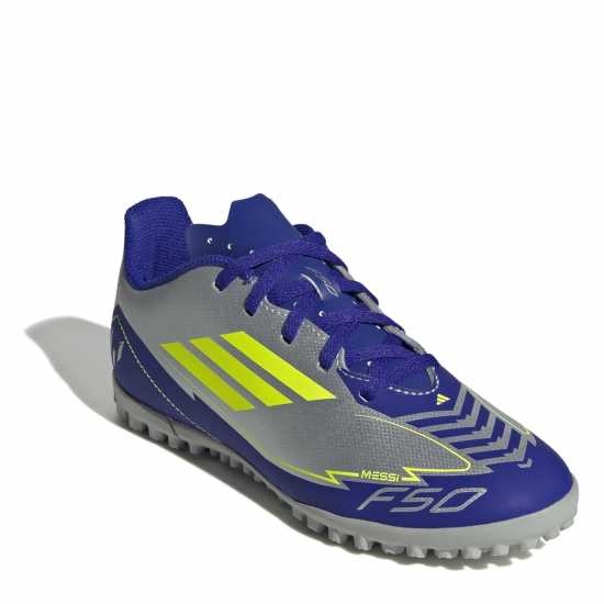 Adidas F50 Club Junior Astro Turf Football Boots Сребро/Синьо 