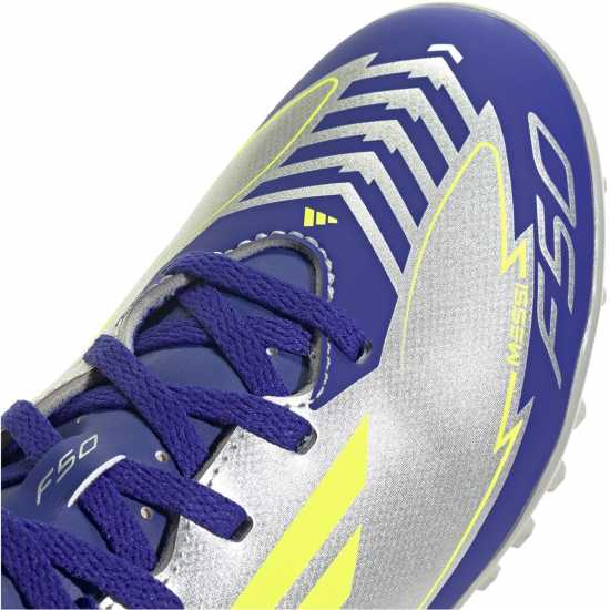 Adidas F50 Club Junior Astro Turf Football Boots Сребро/Синьо 