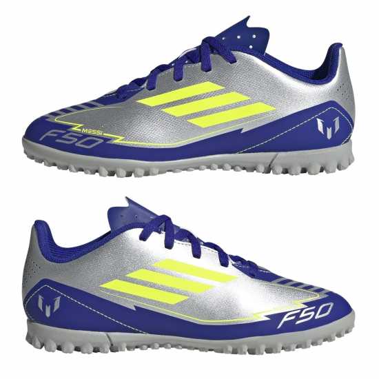 Adidas F50 Club Junior Astro Turf Football Boots Сребро/Синьо 